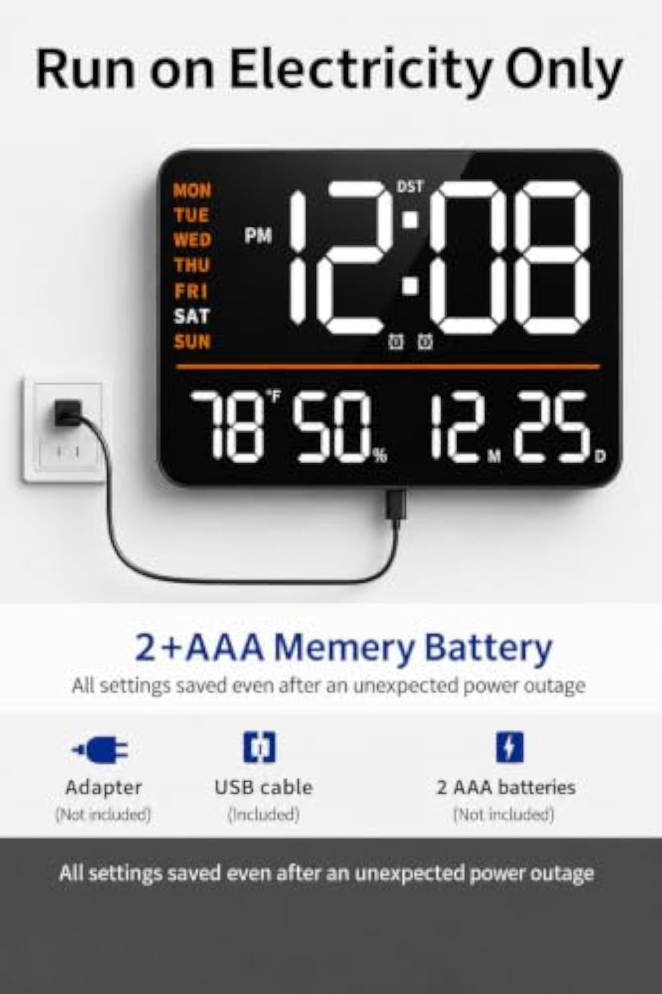 16-Inch Digital Alarm Wall Clock with Remote Control, Home & Office